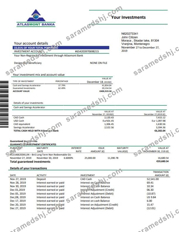 Montenegro Atlasmont Bank statement